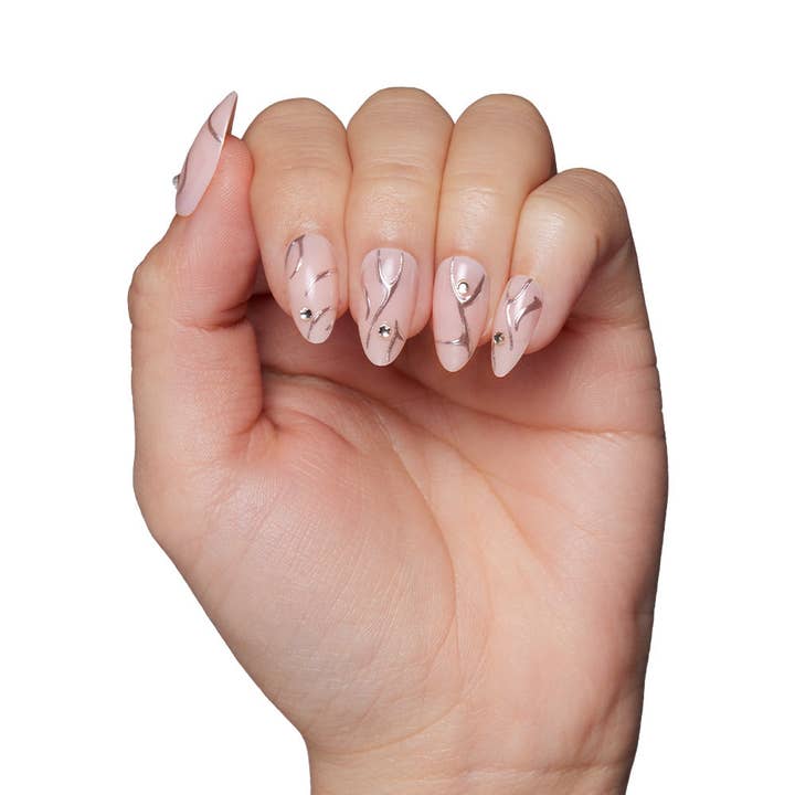 Glamnetic - Wholesale Press-On/Fake Nails - Astro Press-On Nails|3D raised metallic silver|Short Almond