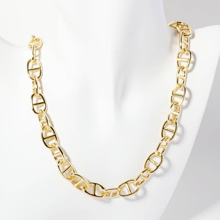 18K-Gold-Dipped Polished 17mm Mariner-Chain Necklace for wholesale by OHBOOBA DESIGN