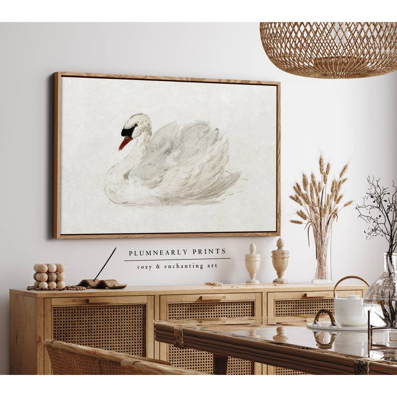 Plumnearly Prints - Wholesale Canvas Art - White Swan Neutral Watercolor Painting Framed Canvas Art 4