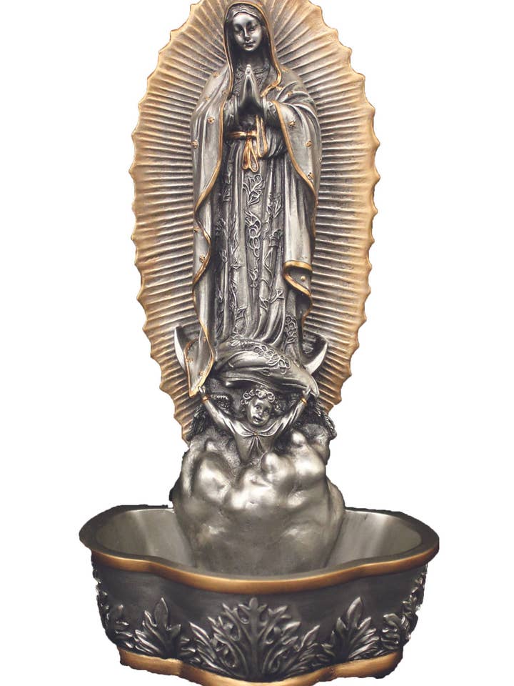 Guadalupe Font Stands/Hangs in Pewter Style 7.5" for wholesale by Goldscheider of Vienna