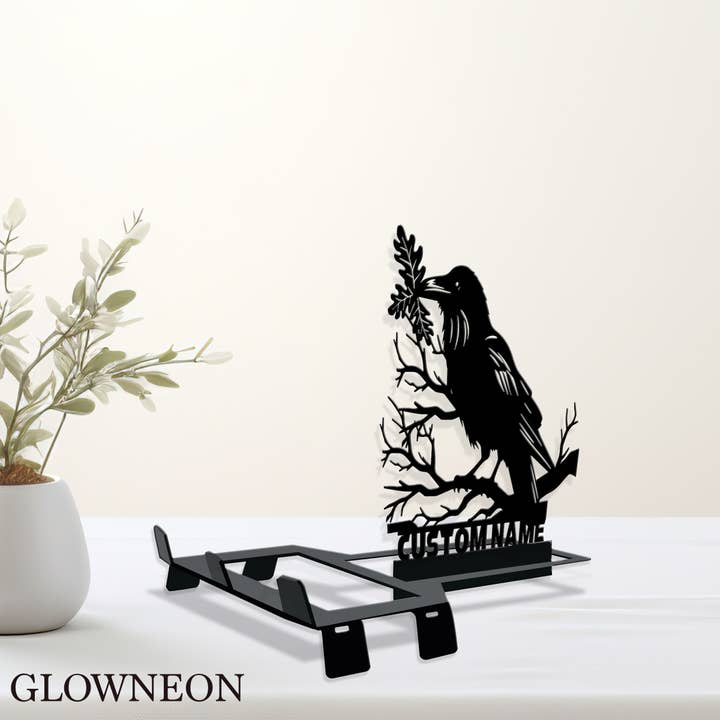 Glow Neon - Wholesale Phone/Tablet Stand - Personalized Raven on Branch Phone Stand, Crow Phone Holder