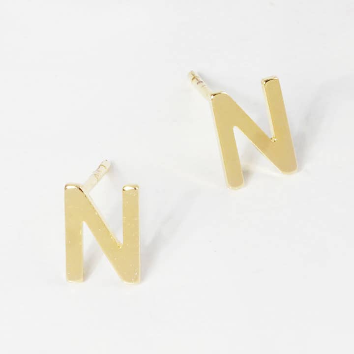Sensibling Corp. - Wholesale Stud/Post Earrings - Gold Dipped Metal Initial Monogram Stud Earrings24