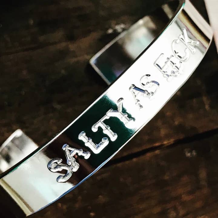 Salty as F*ck Solid .925 Sterling Silver Cuff Bracelet for wholesale by Isla Oddball