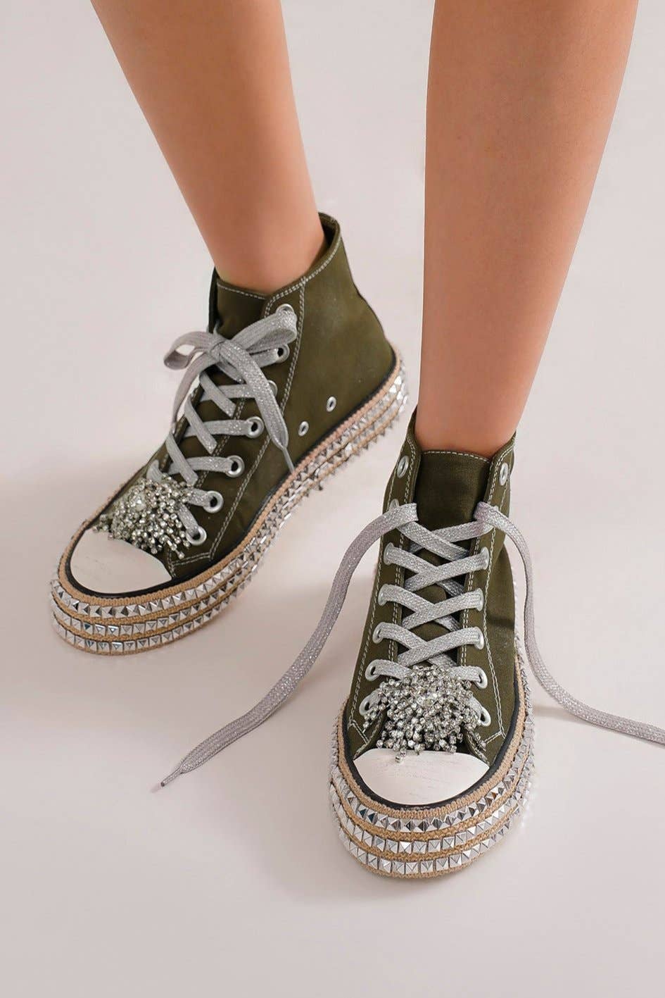 CCOCCI - Wholesale Lifestyle Sneakers - Women's - ASH-01 BEDAZZELED DECOR ROCKSTUD PLATFORM HIGH TOP SNEAKERS45