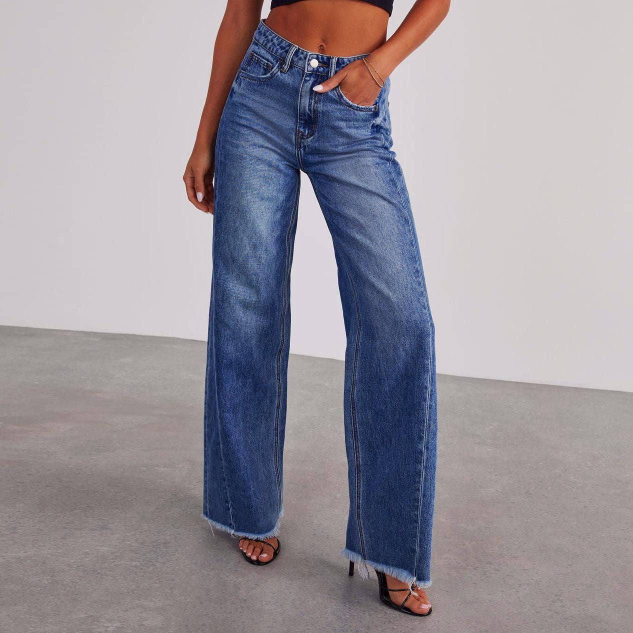 Rosa Clothing - Wholesale Jeans - Women's - High-Waist Jeans Wide-Leg Denim Pants5