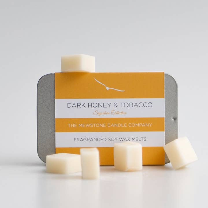 Dark Honey & Tobacco Wax Melt Slider Tin for wholesale by The Mewstone Candle Company