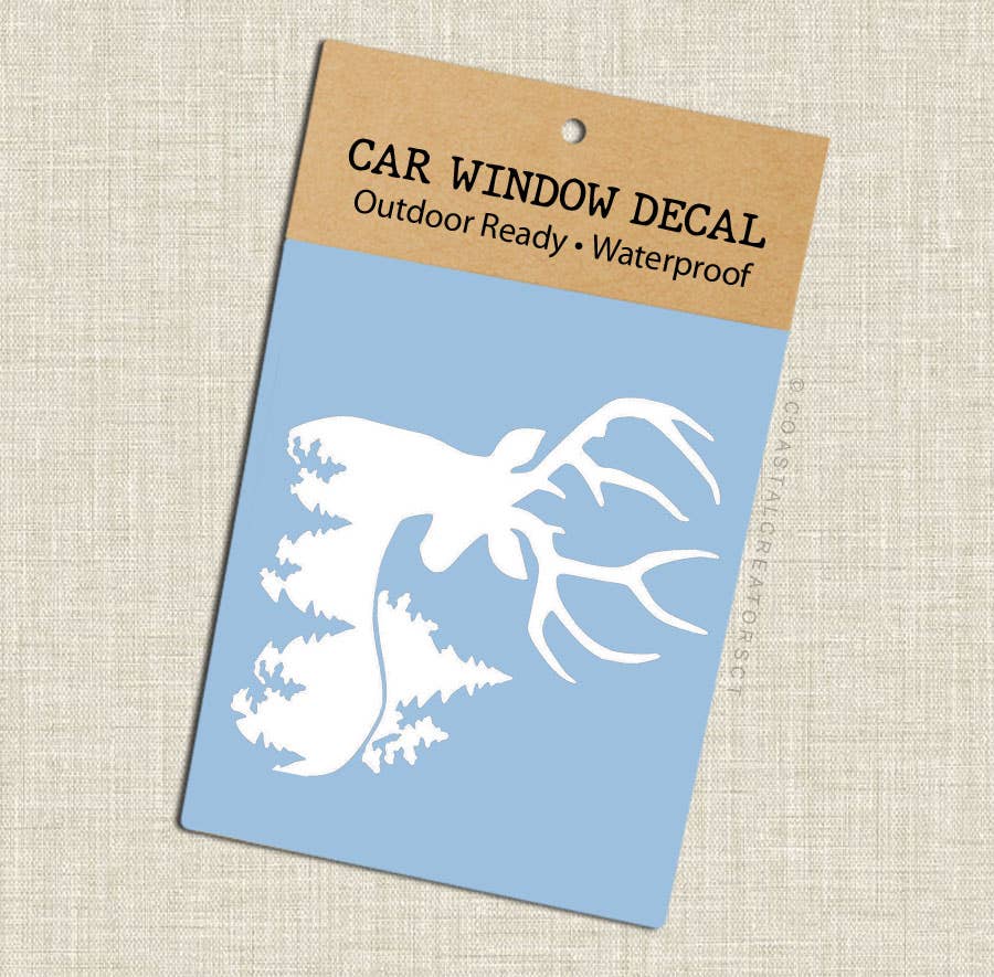 Coastal Creators of Connecticut - Wholesale Sticker - Deer in the Forest White Vinyl Car Window Decal (Packaged)1