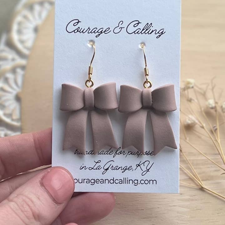 Almond Rose Ribbon Bow Dangles for wholesale by Courage & Calling