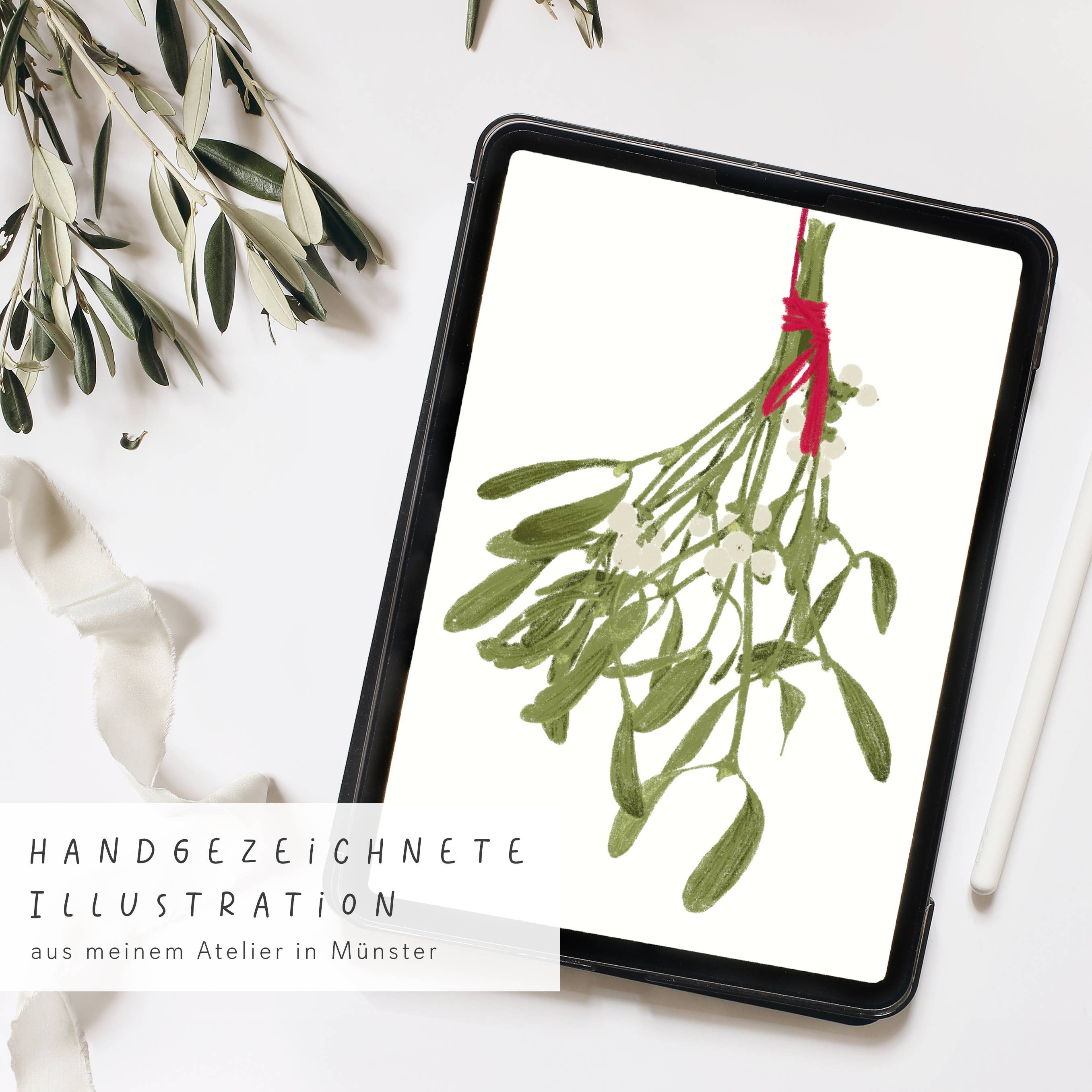 Wildblumen Atelier - Vendita all'ingrosso Biglietti di auguri di Natale - Biglietto di Natale vischio buone feste, carta FSC2