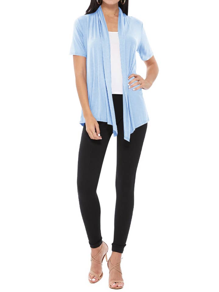 MOA COLLECTION - Wholesale Cardigan - Women's - Women's Casual Short Sleeve Draped Open Front Solid Cardigan43