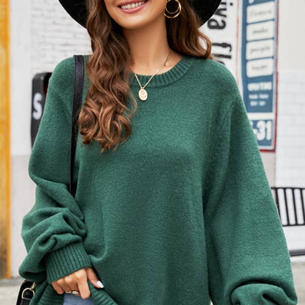 Fladdermusärmar Långärmad Enfärgad Rundhalsstickad Tröja Överdelar för wholesale av ShieldChic