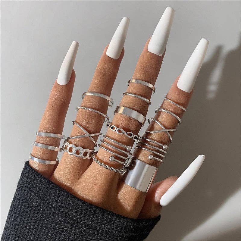 Ekartini - Vendita all'ingrosso Parure di gioielli - Set di anelli moda in metallo geometrico4