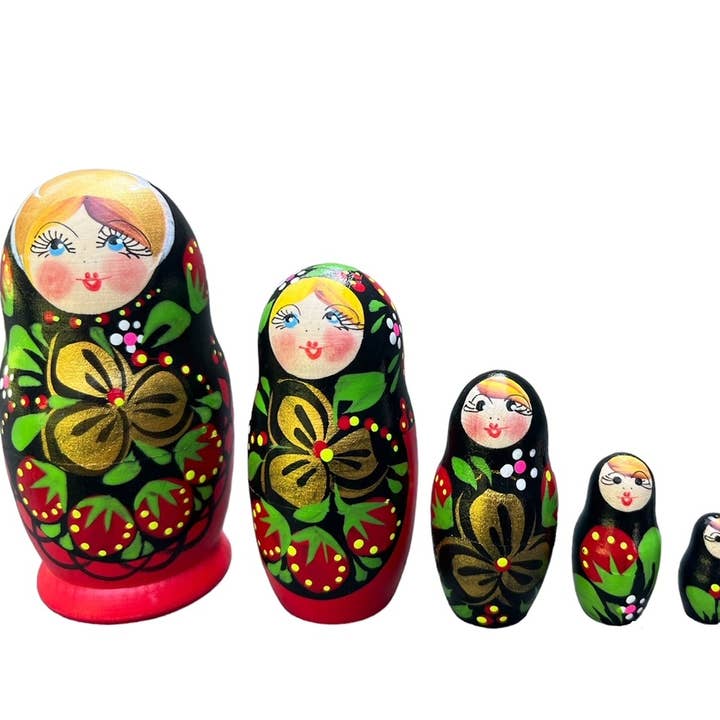 Ensemble de petites poupées gigognes Chokhloma rouges, 5 pièces/4,2 pouces pour la vente par GSZ corporation DBA Gabriella's Gifts