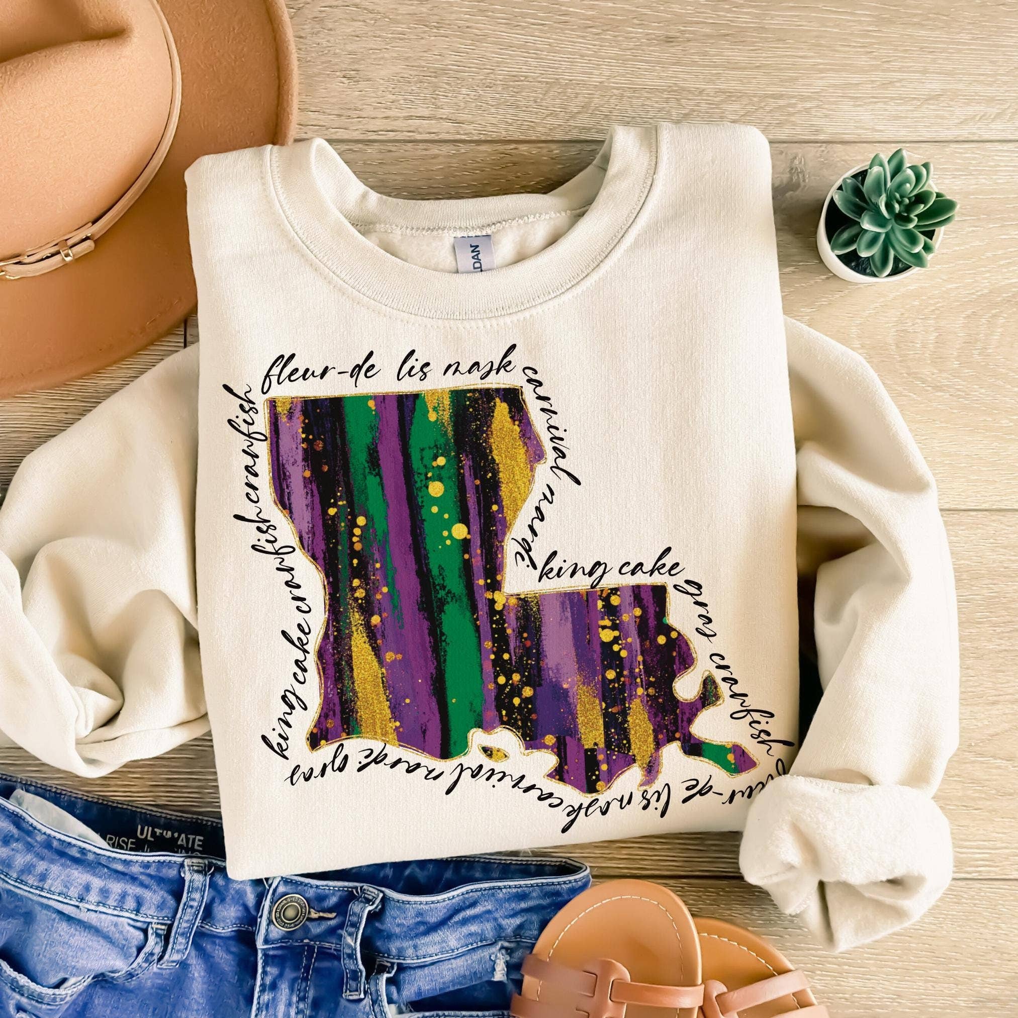 NVC Ecommerce LLC – wholesale T-shirt (graphic) – women's – Louisiana Mardi Gras Shirt, Mardi Gras Louisiana Map Sweater1