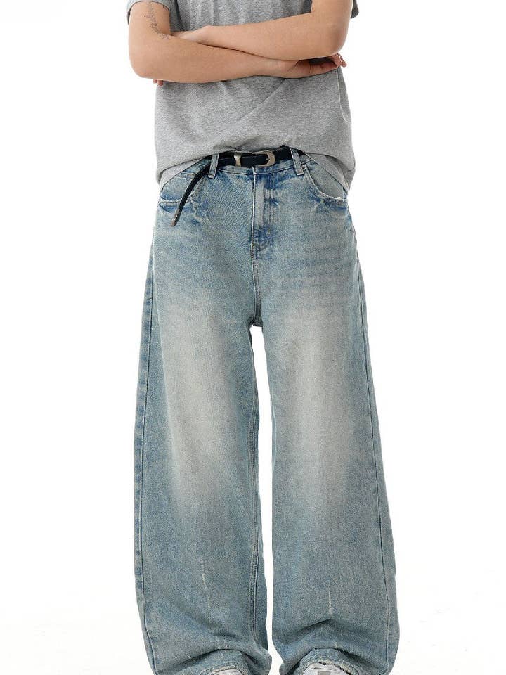 Blue Washed Textured Straight Jeans for wholesale on Faire