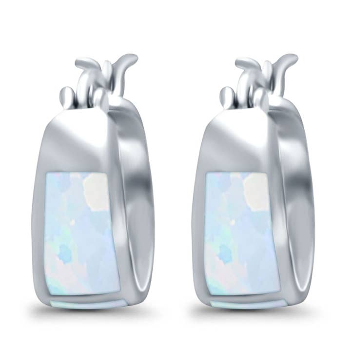 Irregular Shape Lab Created White Opal Hoop Huggies Earrings for wholesale by Blue Apple Imports