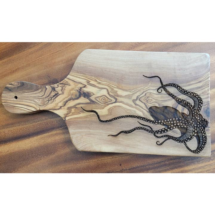 Olive Wood Serving Board Bread Cheese Board + Octopus 6"x12" for wholesale by Gulf Coast Custom