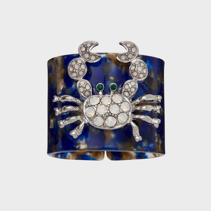 Crab blue tortoiseshell resin napkin rings, set of four for wholesale by Joanna Buchanan