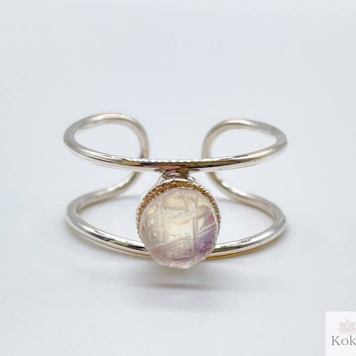 Anel Moonstone Raw Cristal Raw, Anel Regulável Prata - Flo por atacado de Koko