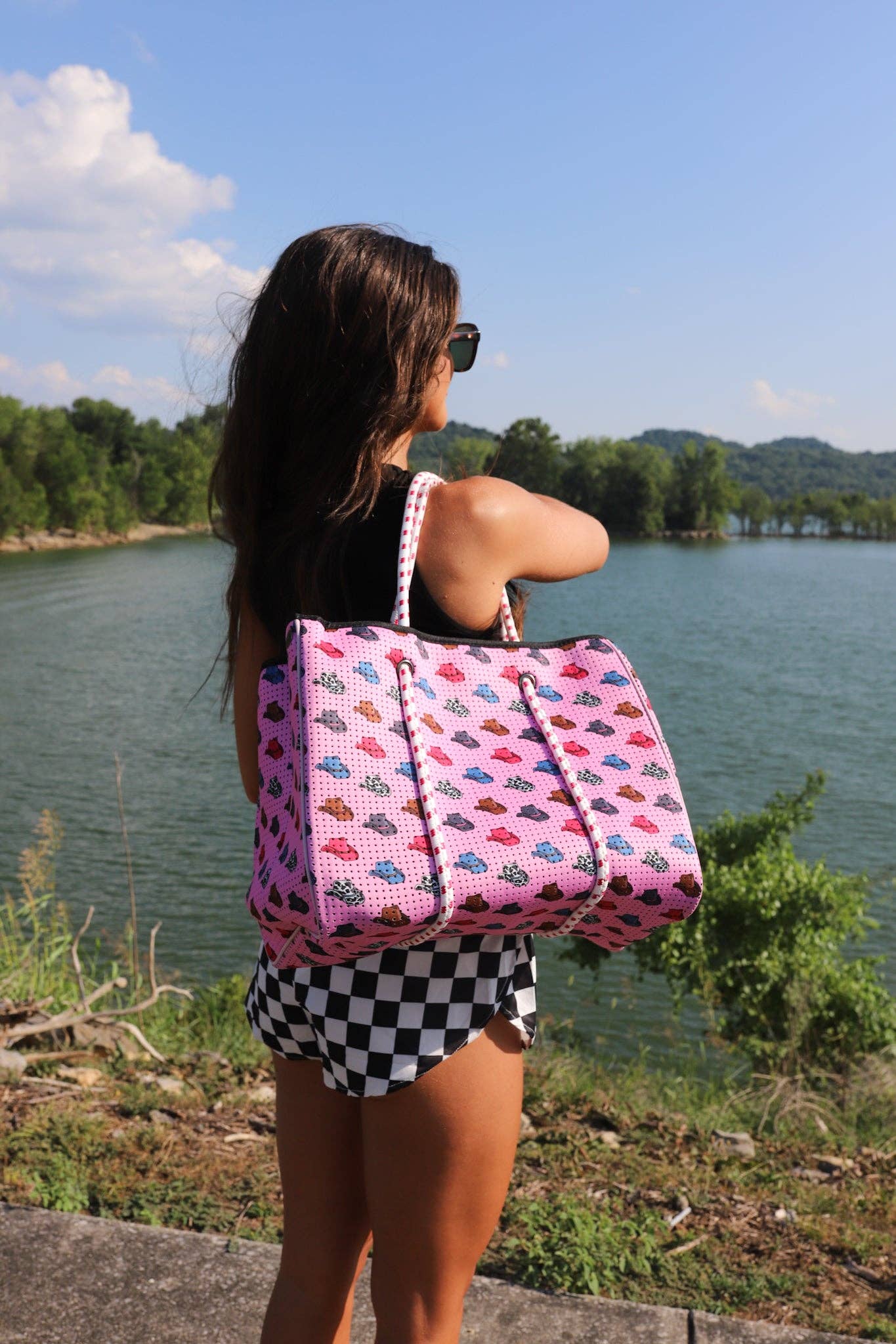 The Front Porch Label - Wholesale Tote Bag - Women's - Large Tote in Pink Cowboy Hat2