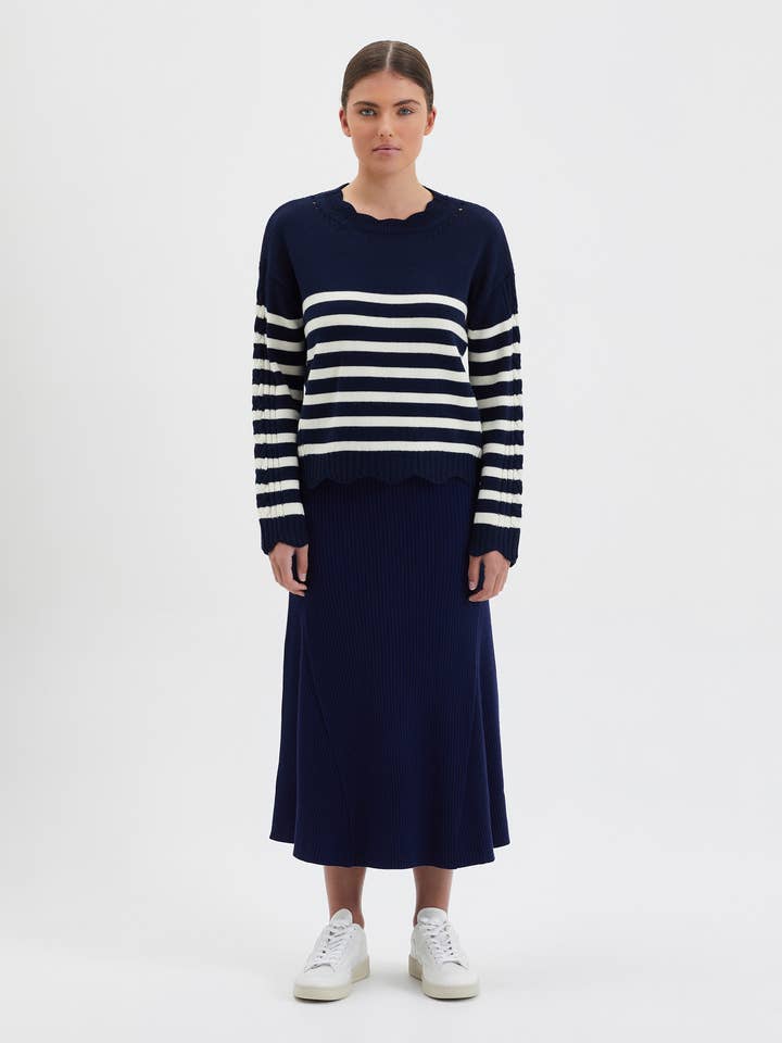 Jersey festoneado a rayas para venta al por mayor de Iris & Wool