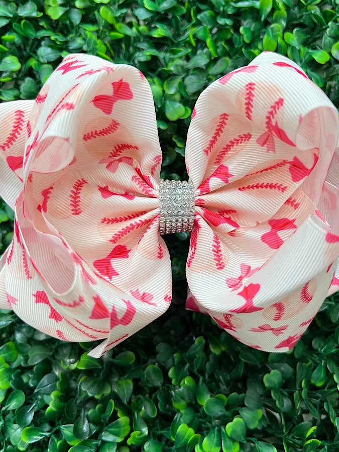BASEBALL COQUETTE PRINTED HAIR BOWS. 4PCS/$10 BW-DSG-998 for wholesale by Kids Charm Online