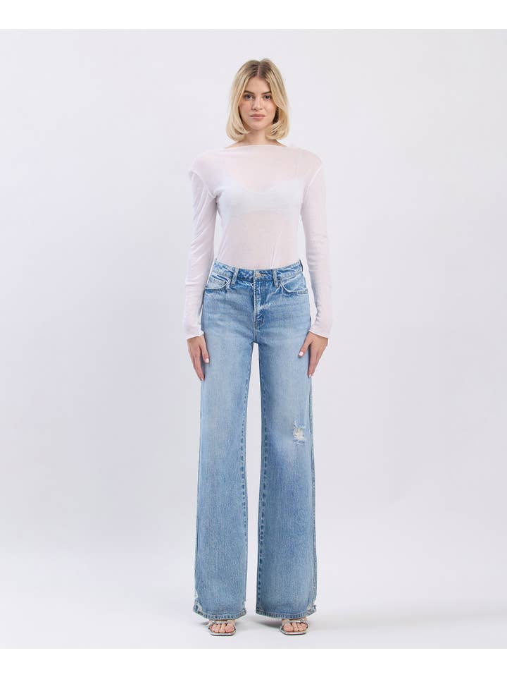 GENEALOGY SUPER HIGH RISE BAGGY WIDE LEG JEANS T6572 for wholesale on Faire