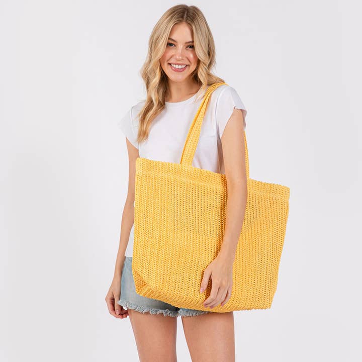 Hana - Wholesale Tote Bag - Women's - Solid Color Crochet Summer Straw Tote Bag49