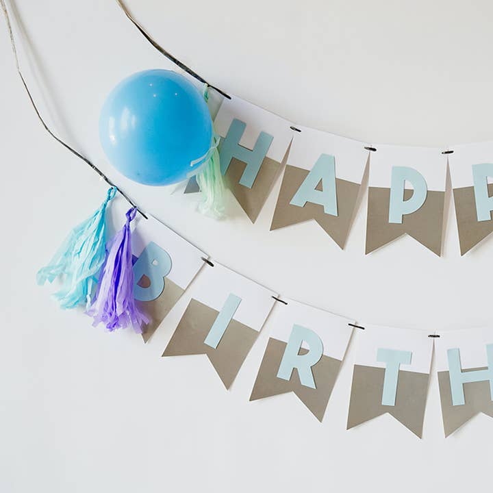 BANNER AZZURRO BUON COMPLEANNO per la vendita all'ingrosso da parte di Crea stationery