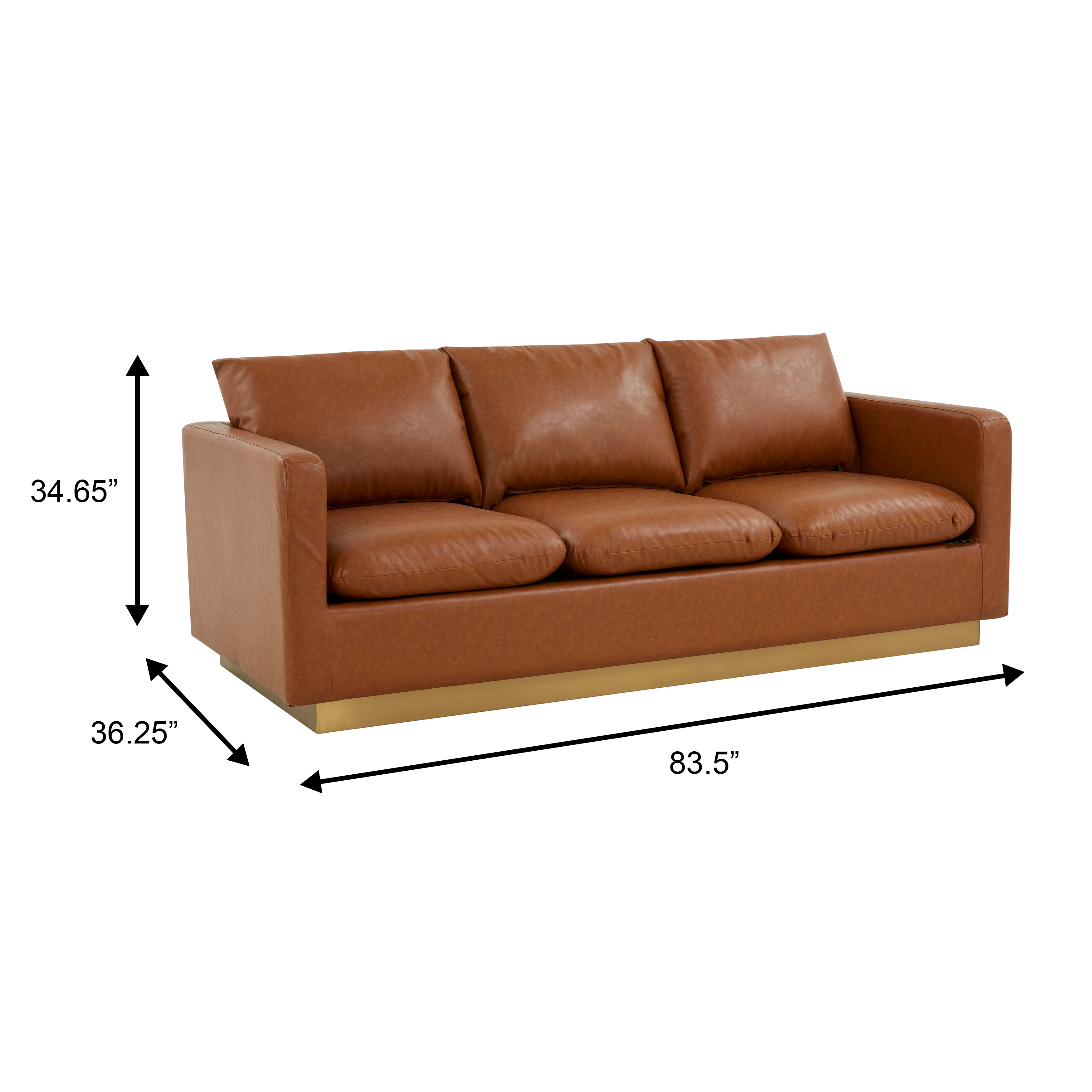 LeisureMod - Wholesale Sofa - Nervo 3-Seater Velvet/Leather Full Sofa with Gold Steel Base27