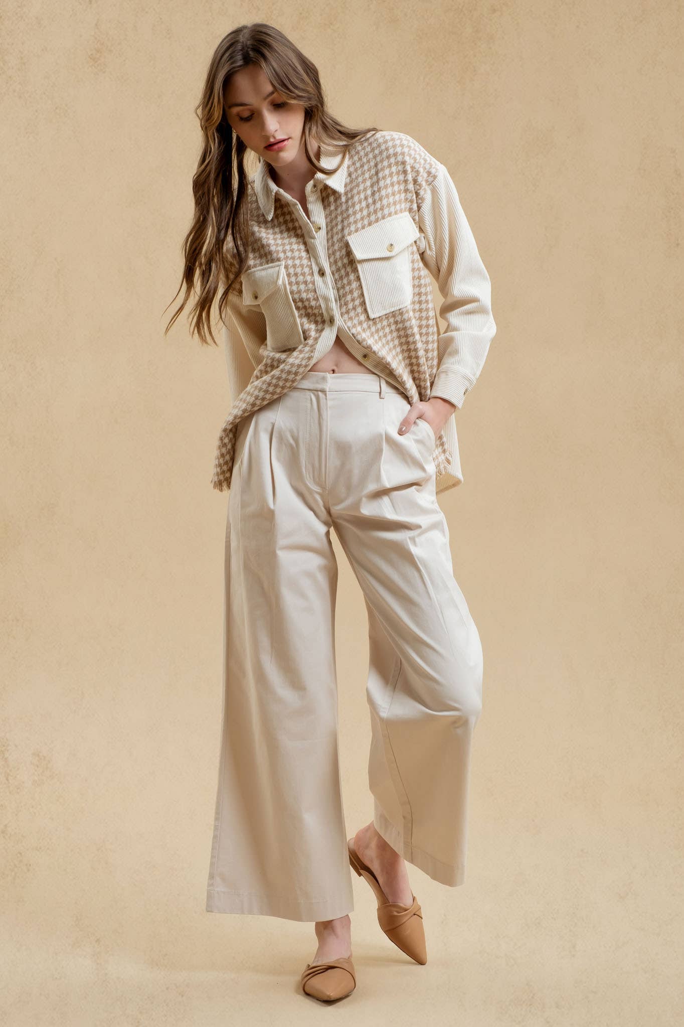 Blu Pepper - Wholesale Jacket - Women's - COLORBLOCK HOUNDSTOOTH SHACKET13