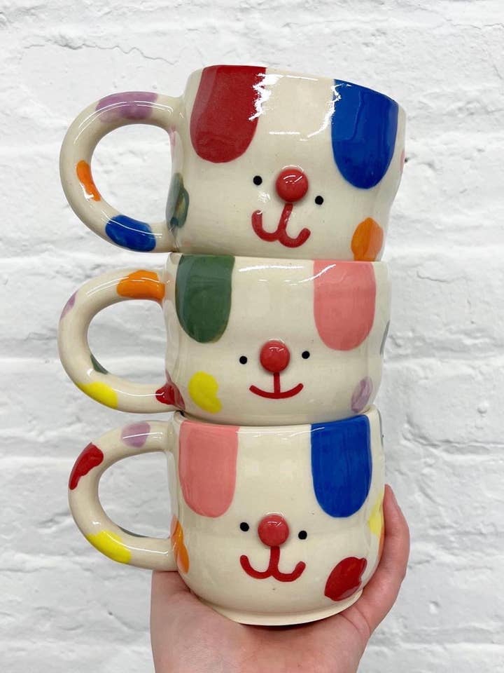 Handmade Ceramic Rainbow Dog Mug (MADE TO ORDER) for wholesale by Rolly Poly Studios