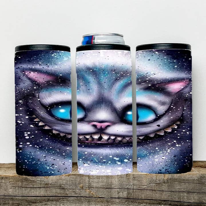 Cheshire Cat Alice In Wonderland Distressed Tumbler Koozie for wholesale by BreakOut Outfitters