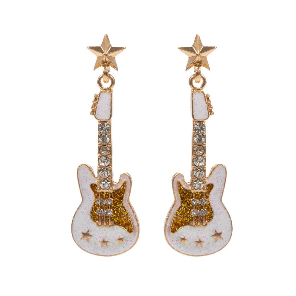 Sensibling Corp. - Wholesale Dangle Earrings - Stone Embellished Glittered Enamel Guitar Dangle Earrings
3