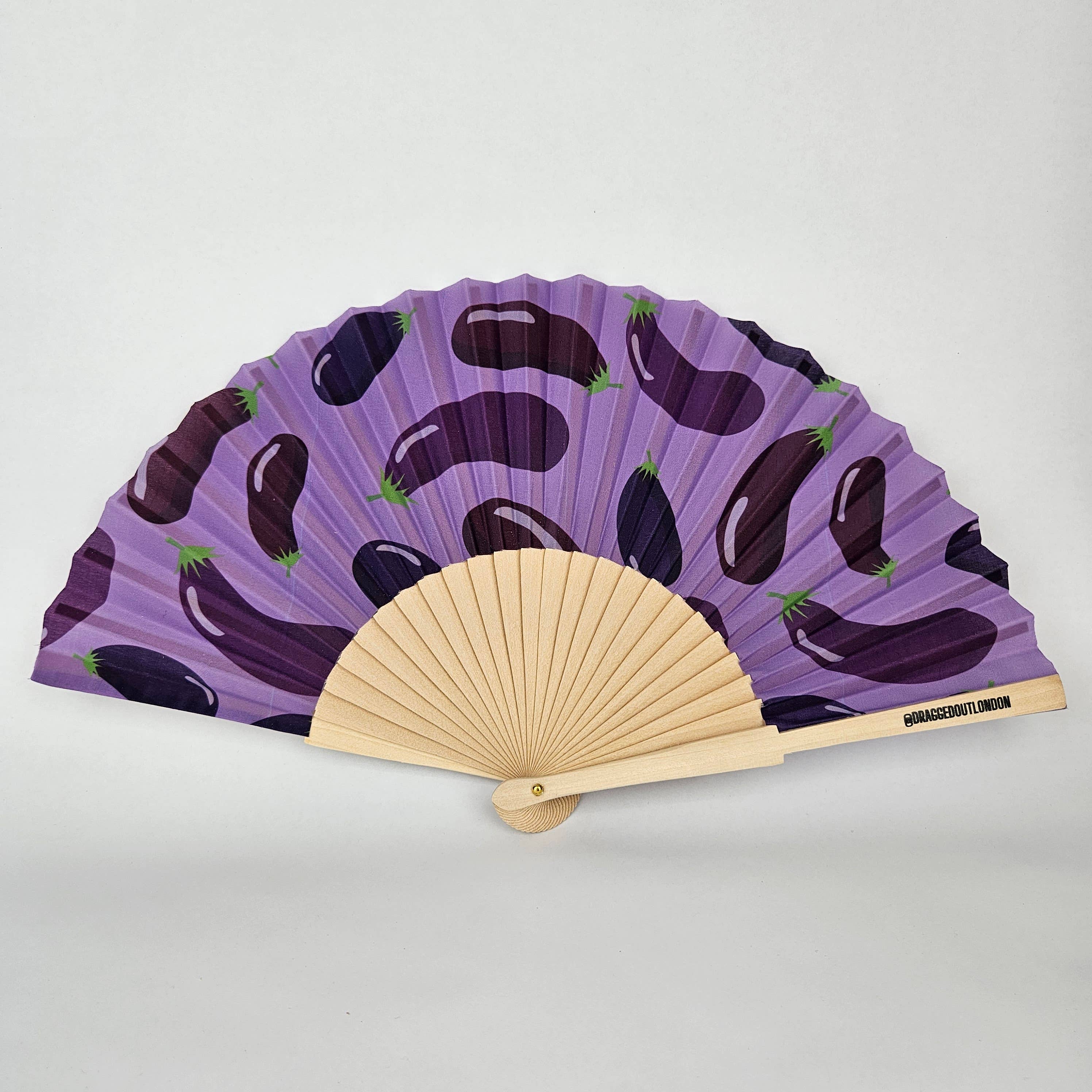 Dragged out - Wholesale Handheld Folding Fan - Small Folding Wood Hand Fan – Aubergine, Eggplant Print1
