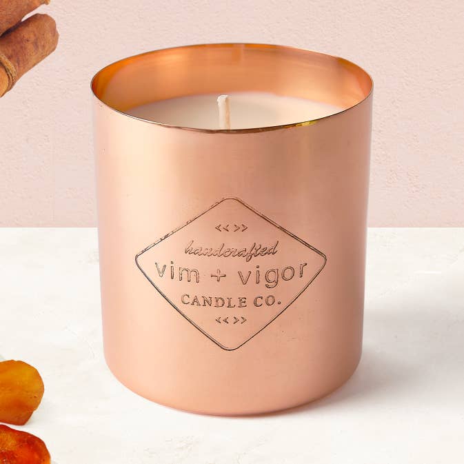 Tobacco + Amber Copper Candle for wholesale by Vim + Vigor Candle Co