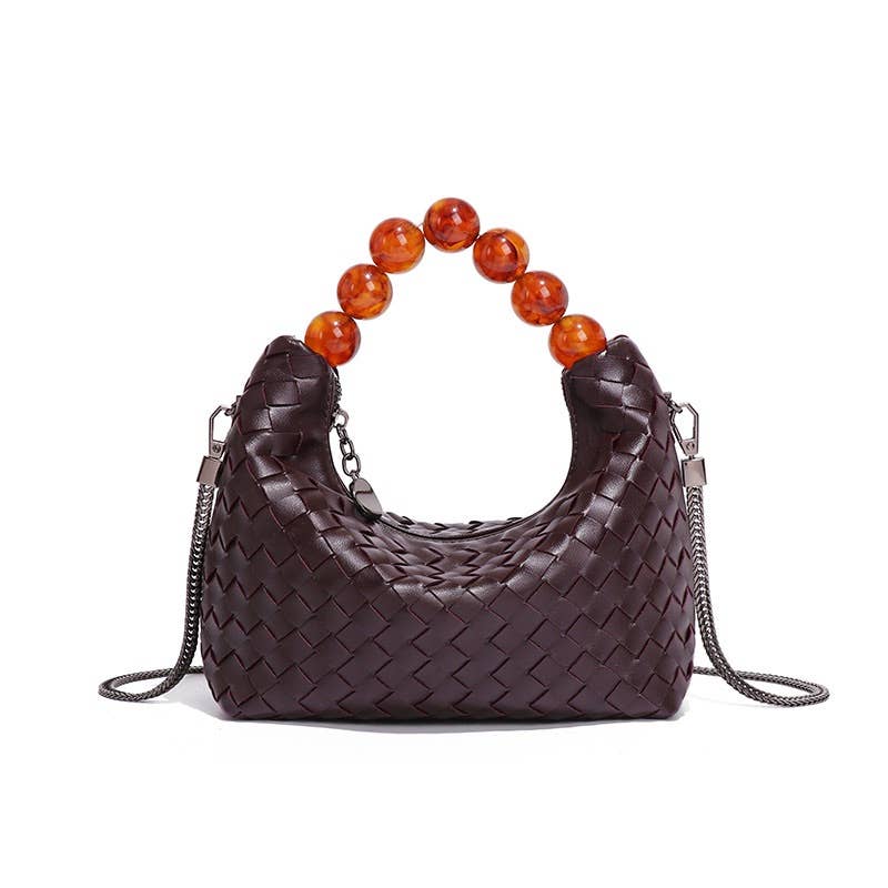 PEACH ACCESSORIES - Wholesale Shoulder Bag - Women's - Woven Tote Bag with Beaded Handle B22071