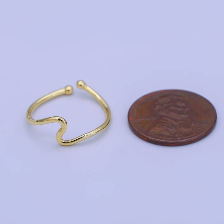Aim Eternal - Wholesale Band/Stacked Ring - Minimalist Ring Gold Open Ring Wave Curvy Ring, Thin Ring Gold Ring Dainty Stackable Ring Adjustable Ring.R-0841