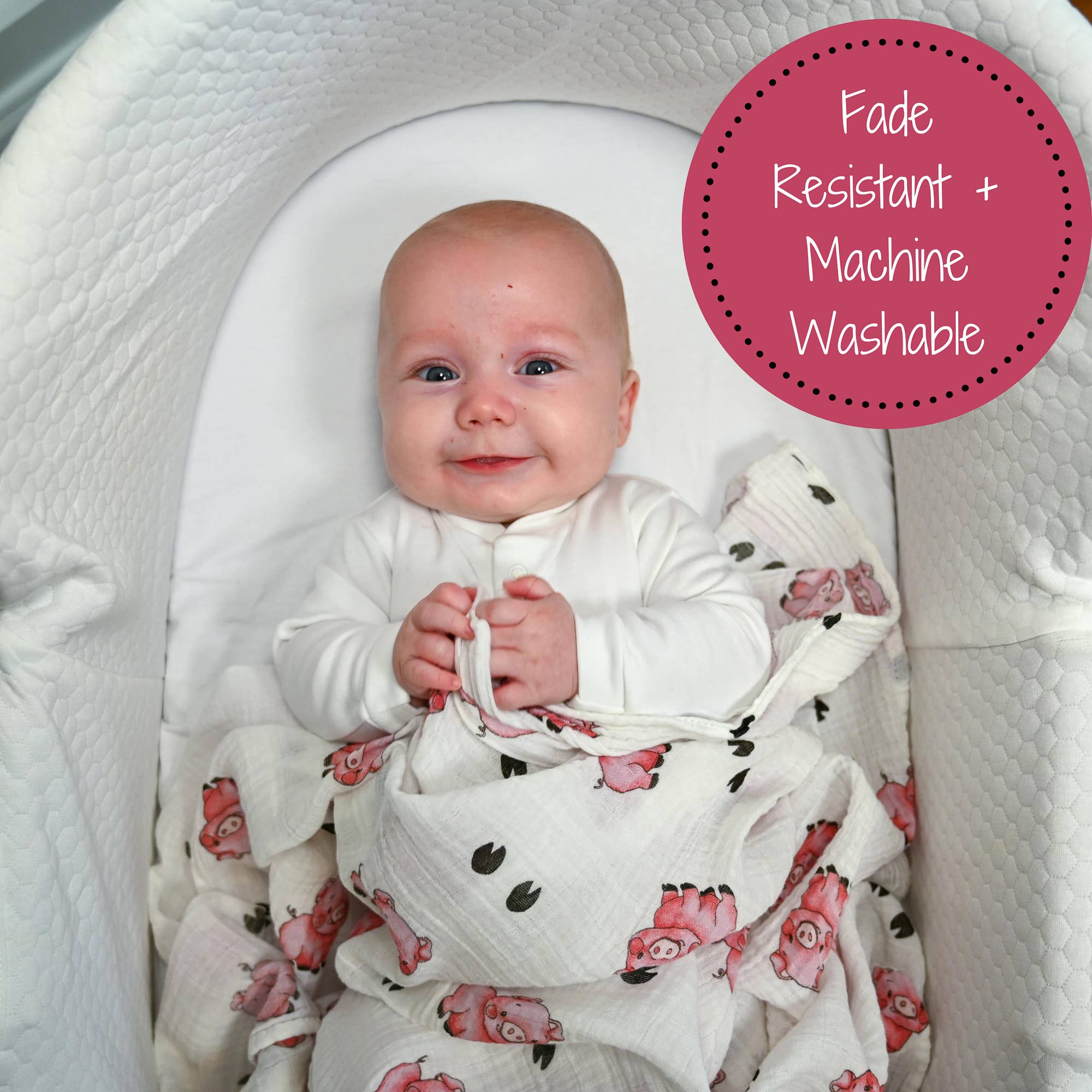 LollyBanks – Großhandel Pucktuch – Baby – Oink Oink Baby Musselin-Wickeldecke3