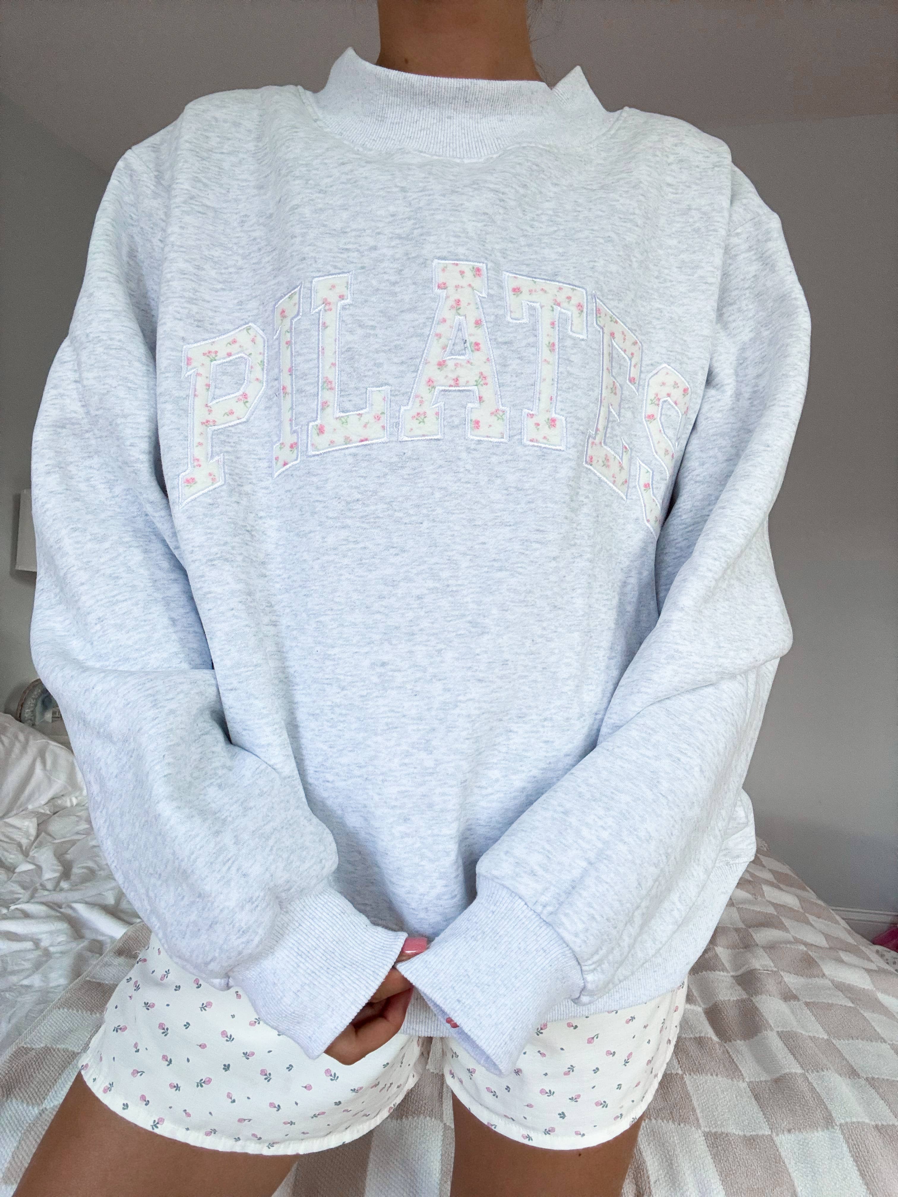 Pearl Grey Mockneck Pilates Embroider Sweatshirt for wholesale on Faire4