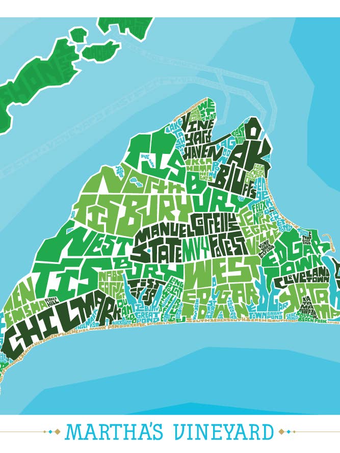 Marthas Vineyard Type Kaart voor wholesale door LOST DOG art & frame