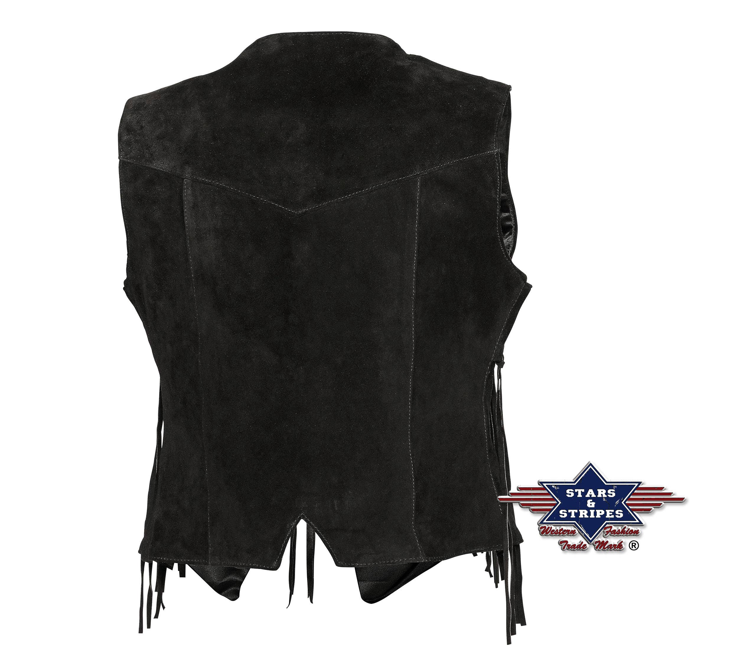 Stars & Stripes® - Venta al por mayor Chaleco de abrigo - Mujer - Chaleco de cuero con flecos estilo biker W-021