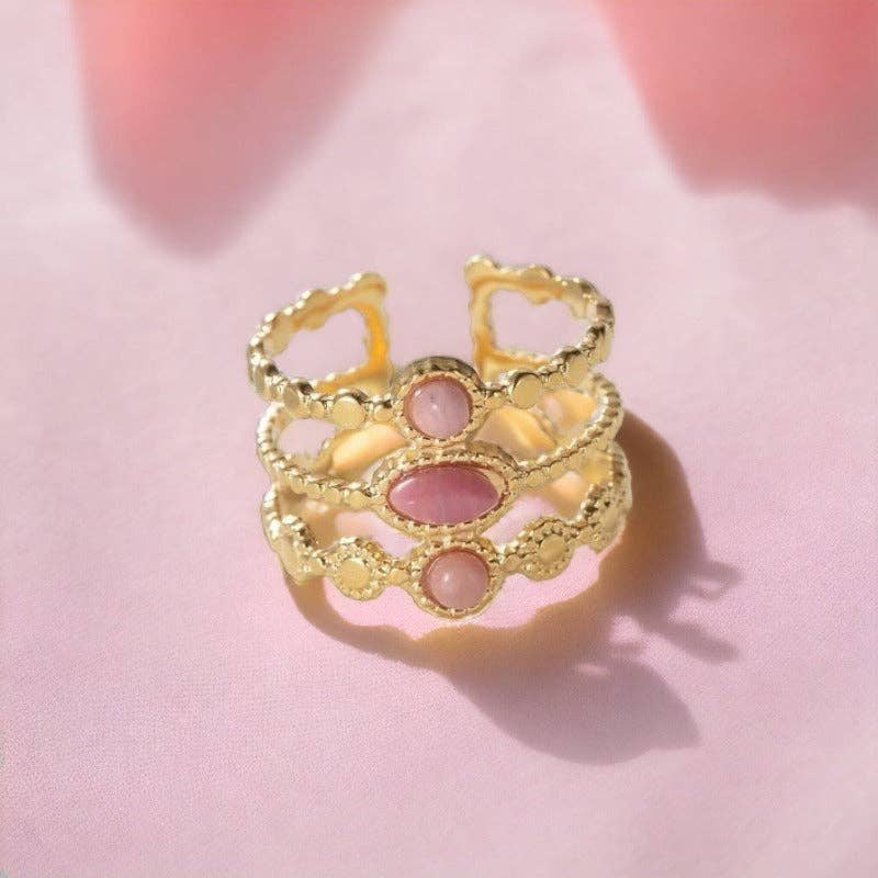 TOURMALYN – wholesale Cocktail/statement ring – “LOUXOR” adaptable pink stone stainless steel ring3