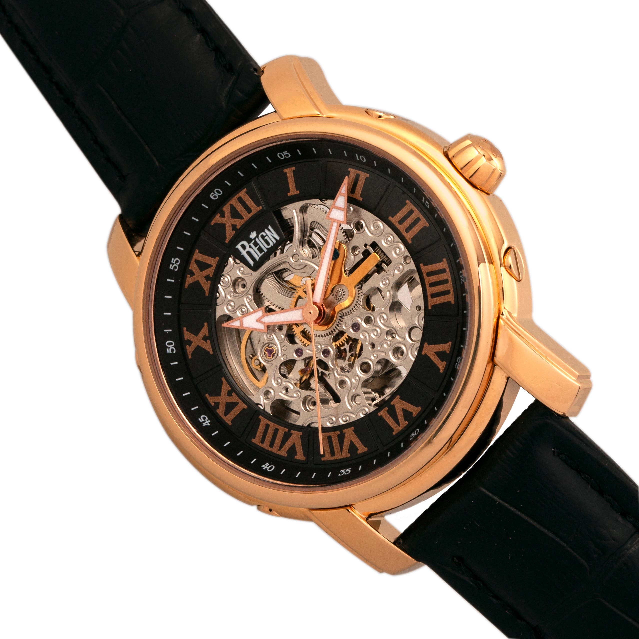 Reign - Vente Montre – homme - Montre squelette automatique Reign Kahn avec bracelet en cuir7