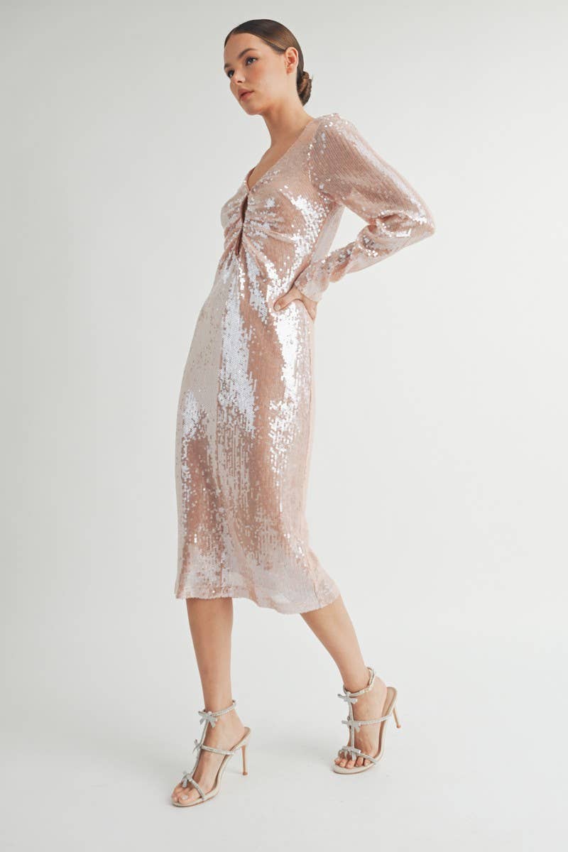 Rose Robe Midi Moulante à Paillettes en vente sur Faire13