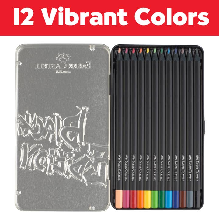 Faber-Castell / Creativity for Kids - Wholesale Colored Pencil - Super Soft Black Edition Colored Pencils, Gift Tin of 12