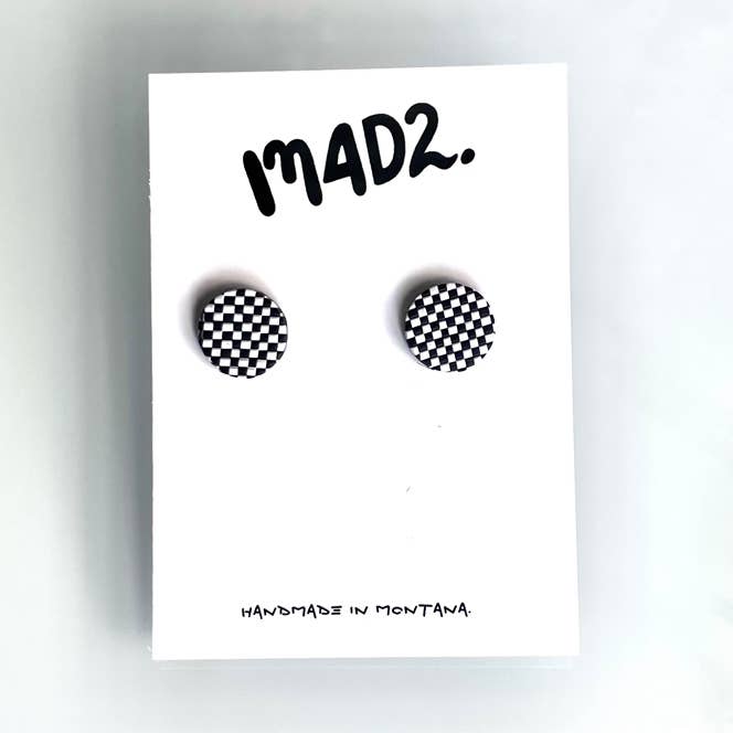 Black and White Checkerboard Stud Earrings for wholesale by 134D2.