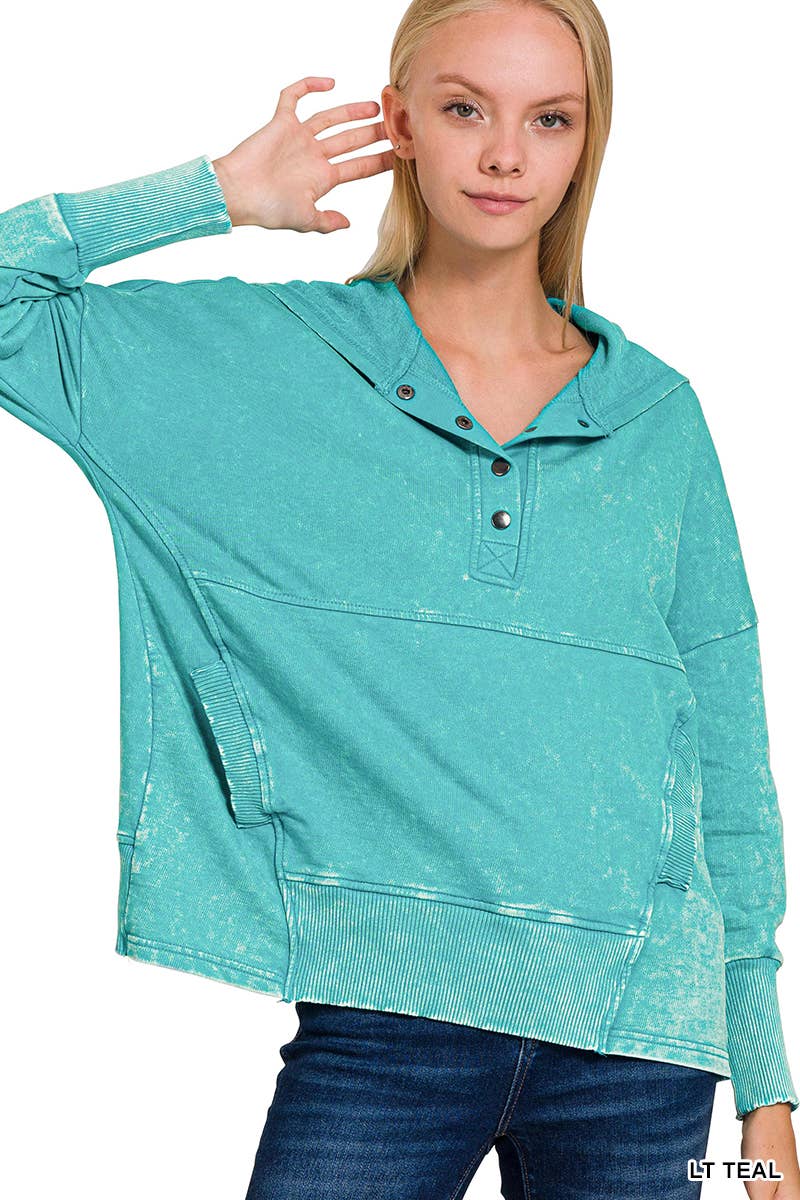 42POPS - Vente Sweat à capuche – femme - Sweat à capuche en molleton français délavé à l'acide avec poche kangourou.8