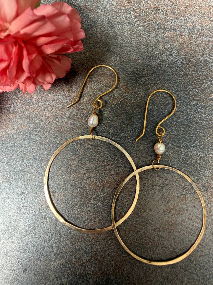 Gold Hoops with Pearl for wholesale by Adorn
