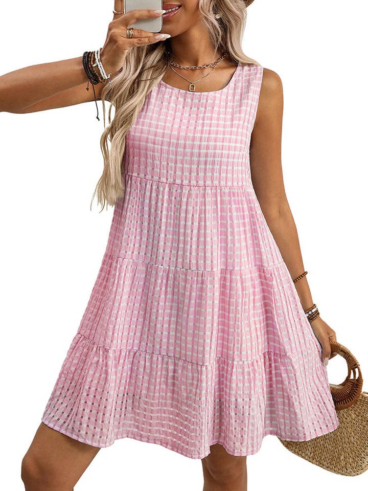 Lovesoft - Wholesale Dress - Women's - Sweet Summer Gingham Dress with High Waist Flare Hem